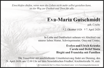 Traueranzeige von Eva-Maria Gutschmidt von Märkische Oderzeitung