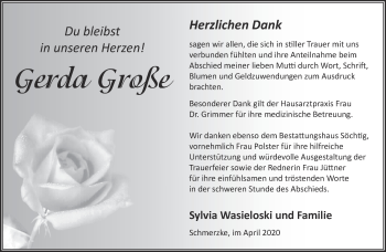 Traueranzeige von Gerda Große von Märkische Oderzeitung