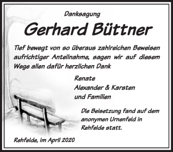 Traueranzeige von Gerhard Büttner von Märkische Oderzeitung