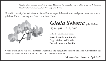 Traueranzeige von Gisela Sobotta von Märkische Oderzeitung