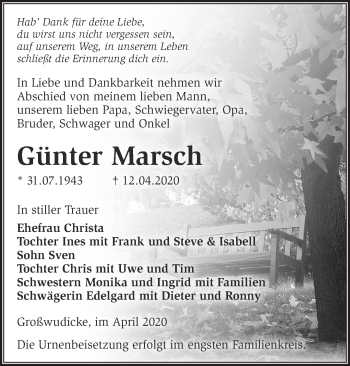 Traueranzeige von Günter Marsch von Märkische Oderzeitung