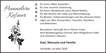 Traueranzeige von Hannelore Keßner von Märkische Oderzeitung