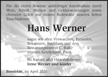 Traueranzeige von Hans Werner von Märkische Oderzeitung