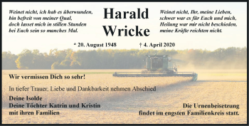 Traueranzeige von Harald Wricke von Märkische Oderzeitung