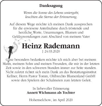 Traueranzeige von Heinz Rademann von Märkische Oderzeitung