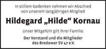 Traueranzeige von Hildegard Kornau von Märkische Oderzeitung