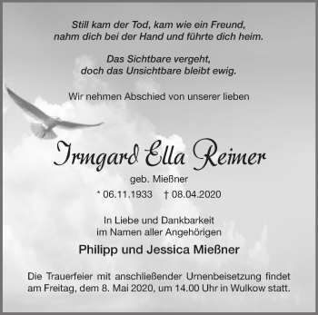 Traueranzeige von Irmgard Ella Reimer von Märkische Oderzeitung