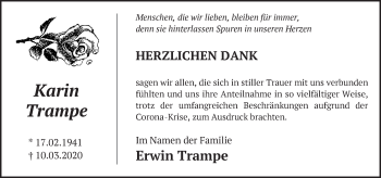 Traueranzeige von Karin Trampe von Märkische Oderzeitung