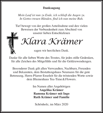 Traueranzeige von Klara Krämer von Märkische Oderzeitung