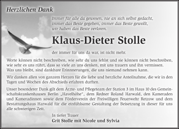 Traueranzeige von Klaus-Dieter Stolle von Märkische Oderzeitung