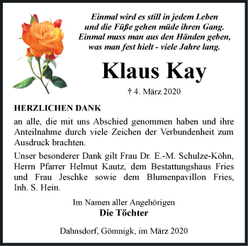 Traueranzeige von Klaus Kay von Märkische Oderzeitung