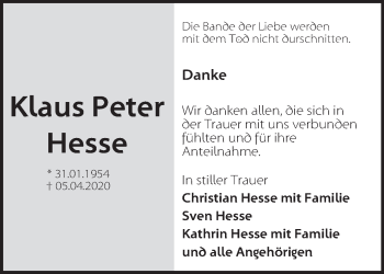 Traueranzeige von Klaus Peter Hesse von Märkische Oderzeitung