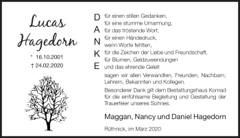 Traueranzeige von Lucas Hagedorn von Märkische Oderzeitung