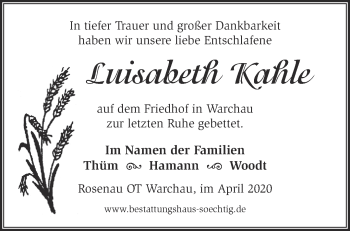 Traueranzeige von Luisabeth Kahle von Märkische Oderzeitung