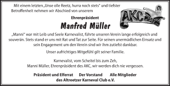 Traueranzeige von Manfred Müller von Märkische Oderzeitung