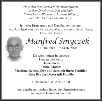 Traueranzeige von Manfred Smyczek von Märkische Oderzeitung