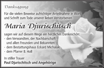 Traueranzeige von Maria Djurischitsch von Märkische Oderzeitung