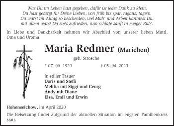 Traueranzeige von Maria Redmer von Märkische Oderzeitung