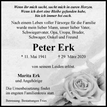 Traueranzeige von Peter Erk von Märkische Oderzeitung