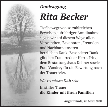 Traueranzeige von Rita Becker von Märkische Oderzeitung
