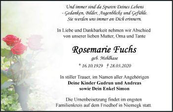 Traueranzeige von Rosemarie Fuchs von Märkische Oderzeitung