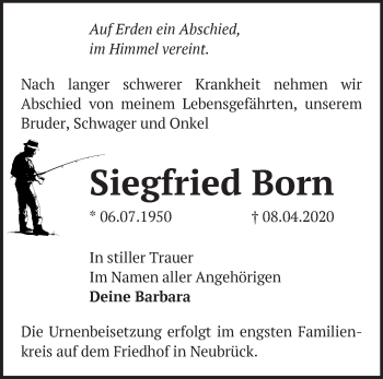 Traueranzeige von Siegfried Born von Märkische Oderzeitung