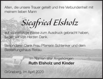 Traueranzeige von Siegfried Elsholz von Märkische Oderzeitung