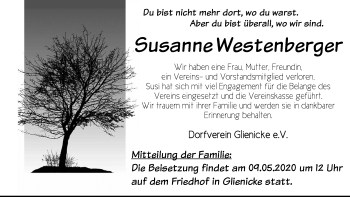 Traueranzeige von Susanne Westenberger von Märkische Oderzeitung