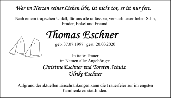 Traueranzeige von Thomas Eschner von Märkische Oderzeitung