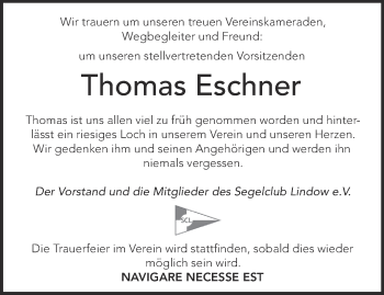 Traueranzeige von Thomas Eschner von Märkische Oderzeitung