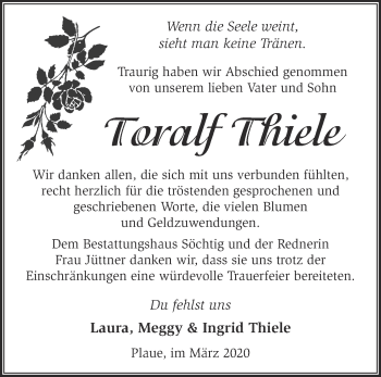 Traueranzeige von Toralf Thiele von Märkische Oderzeitung