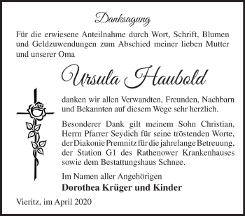 Traueranzeige von Ursula Haubold von Märkische Oderzeitung