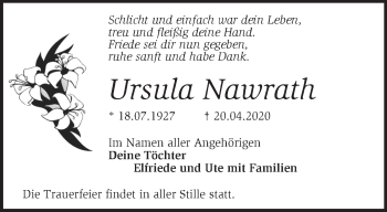 Traueranzeige von Ursula Nawrath von Märkische Oderzeitung