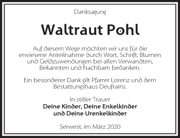 Traueranzeige von Waltraut Pohl von Märkische Oderzeitung