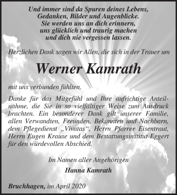 Traueranzeige von Werner Kamrath von Märkische Oderzeitung