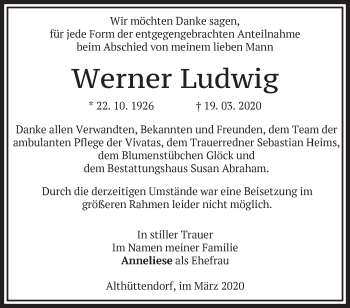 Traueranzeige von Werner Ludwig von Märkische Oderzeitung