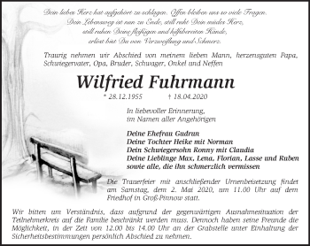 Traueranzeige von Wilfried Fuhrmann von Märkische Oderzeitung