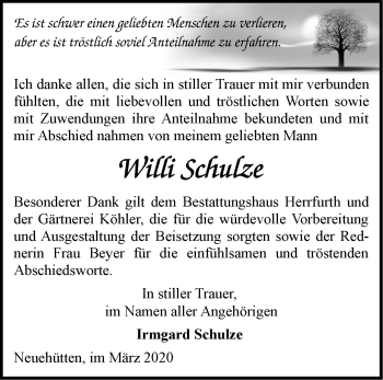 Traueranzeige von Willi Schulze von Märkische Oderzeitung