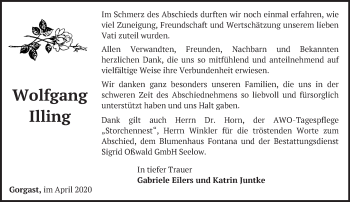 Traueranzeige von Wolfgang Illing von Märkische Oderzeitung