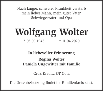 Traueranzeige von Wolfgang Wolter von Märkische Oderzeitung