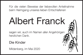 Traueranzeige von Albert Franck von Märkische Oderzeitung