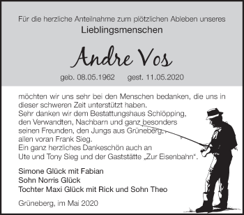 Traueranzeige von Andre Vos von Märkische Oderzeitung