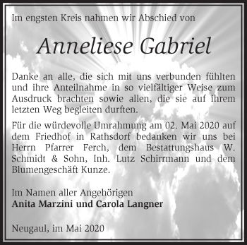Traueranzeige von Anneliese Gabriel von Märkische Oderzeitung