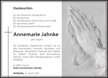 Traueranzeige von Annemarie Jahnke von Märkische Oderzeitung