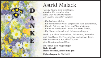 Traueranzeige von Astrid Malack von Märkische Oderzeitung