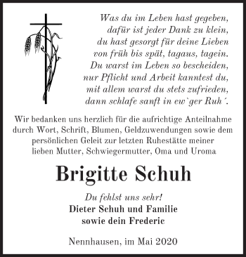 Traueranzeige von Brigitte Schuh von Märkische Oderzeitung