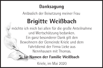 Traueranzeige von Brigitte Weißbach von Märkische Oderzeitung