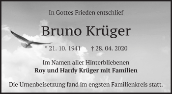 Traueranzeige von Bruno Krüger von Märkische Oderzeitung