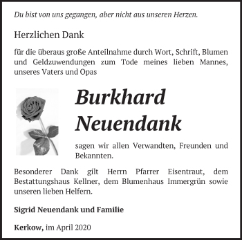 Traueranzeige von Burkhard Neuendank von Märkische Oderzeitung