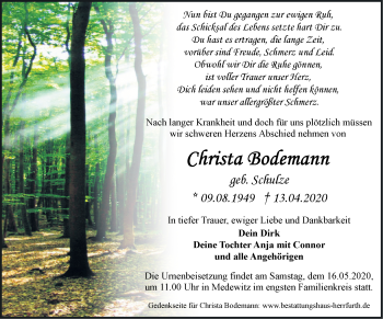 Traueranzeige von Christa Bodemann von Märkische Oderzeitung